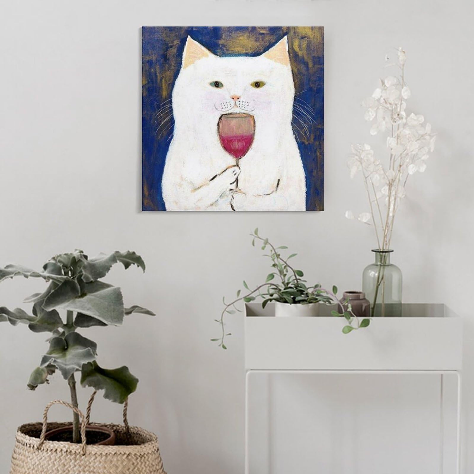 絵画 。壁掛け絵原画手描き【かわいい猫たちの楽しいワインパーティー】 Amazon.co.jp: 漫画かわいい猫ワイン試飲ポスター キャンバス 芸術